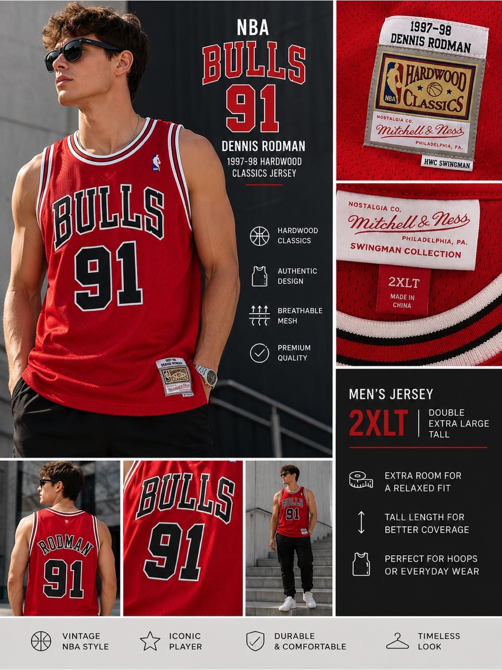 Mitchell & Ness Red Hardwood Classics Dennis Rodman Patch